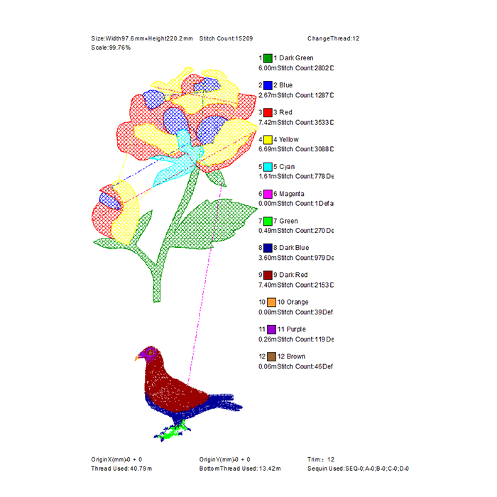 Птица и цветочная вышивка для длинного рукава